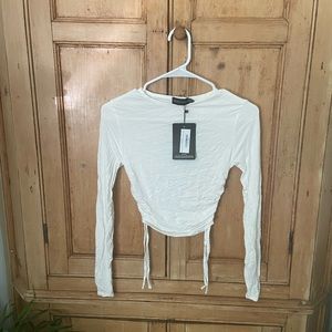 NWT Ruched side tie white long sleeve crop top XS